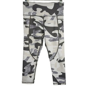 Zyia Camouflage Athletic Cropped Legging Women Size 4 Gray Cream Phone Pocket